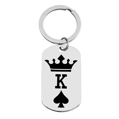 2pcs/lot king queen playing card spade dog tag keychains couples key rings for him her valentine engagement anniversary gift