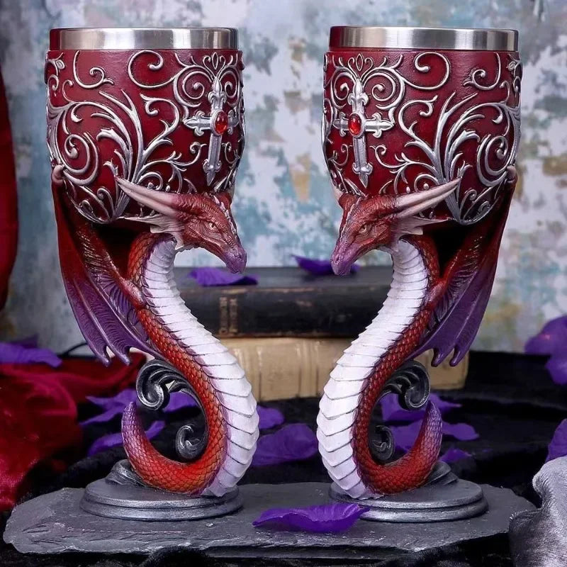1PCS Western Dragon Cocktail Goblet Personality Stainless Steel Red Wine Glass 3D Three-dimensional Wolf Head Skull Cup