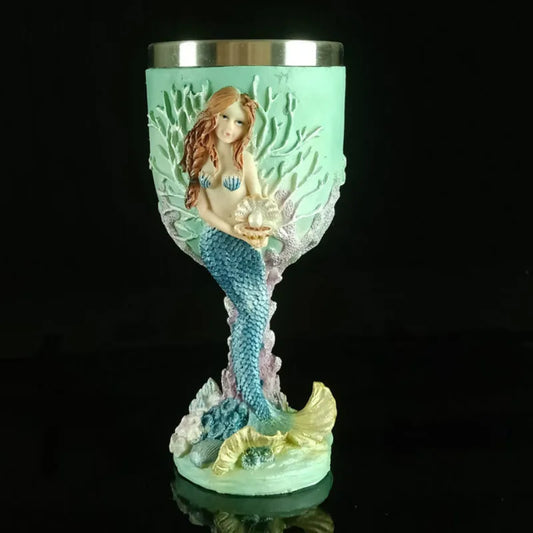 3D Mermaid Goblets Resin & Stainless Steel Cup Beautiful Wine Glass Whiskey Coffee Cups and Mugs Best for Christmas Gifts