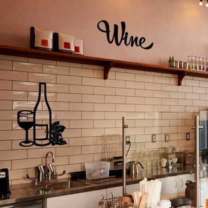 2 Pieces Set Wine Bottle Glasses Wall Art Metal Decor Signs Black Cutout Plaque Restaurant Kitchen Bar Decoration