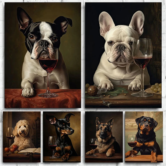 Dog Drinking Wine Canvas