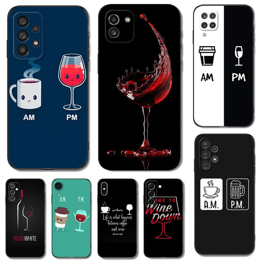 Black tpu Case For Samsung galaxy A54 A34 A14 5G A04 NOTE 20 10 9 PLUS ultra+ cover Coffee Wine Cup